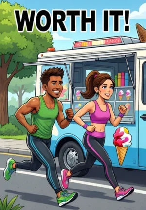 Worth It Two Friends Dressed For A Healthy Morning Jog But Immediately Stopping At An Ice Cream Van Guilty Happy Expressions
