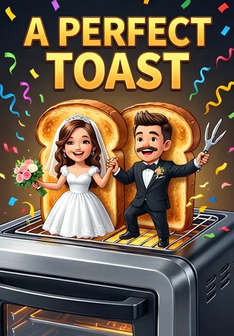 A Perfect Toast Two Pieces Of Toast Dressed As Newlyweds Popping Together From A Toaster With Confetti Flying