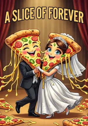 A Slice Of Forever Two Pizza Slices Dressed As Newlyweds Dancing Together While Stretchy Cheese Connects Them