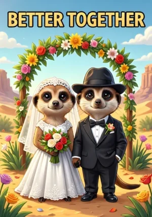 Better Together Two Meerkats Dressed As Newlyweds Standing Proudly Together Beneath A Tiny Desert Wedding Arch