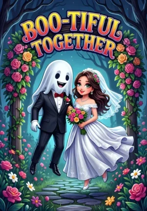 Bootiful Together Two Ghosts Dressed As Newlyweds Floating Together Beneath A Spooky But Adorable Floral Arch