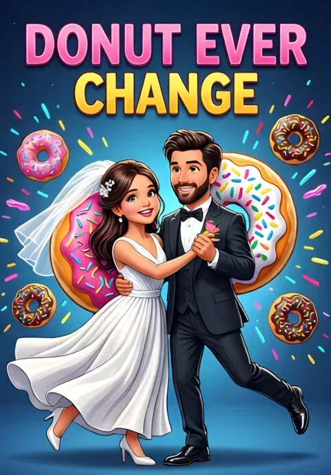 Donut Ever Change Two Doughnuts Dressed As Newlyweds Frosting And Sprinkles Flying As They Dance Together