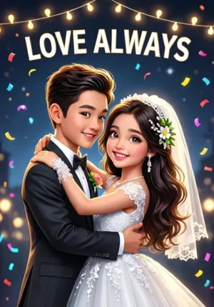 Love Always A Newlywed Couple Dancing Beneath Strings Of Fairy Lights