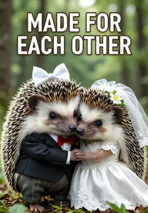 Made For Each Other Two Hedgehogs Dressed As Newlyweds Carefully Hugging Despite Their Spikes