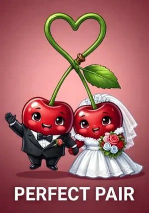 Perfect Pair Two Cherries Dressed As Newlyweds Hanging Together From One Stem Shaped Like A Heart