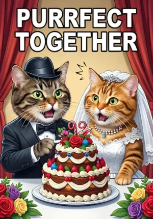 Purrfect Together Two Cats Dressed For Their Wedding One Trying To Steal A Bite From The Wedding Cake While The Other Looks Shocked