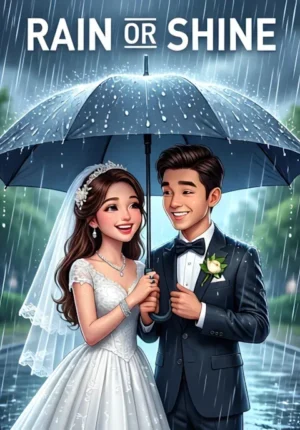 Rain Or Shine A Bride And Groom Sharing An Enormous Umbrella During A Sudden Weddingday Rainstorm Laughing Together