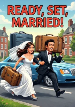Ready Set Married A Bride And Groom Racing Each Other Toward Their Honeymoon Car While Carrying Enormous Suitcases