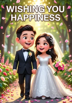 Wishing You Happiness Two Newlyweds Walking Hand In Hand Beneath A Shower Of Flower Petals