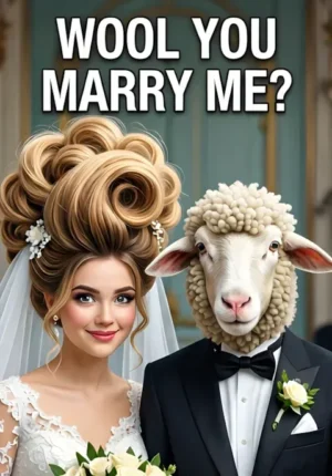 Wool You Marry Me Two Sheep Dressed For Their Wedding Bride With An Enormous Glamorous Wool Hairstyle And Groom Looking Amazed