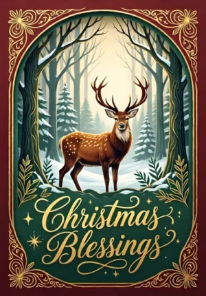 Christmas Blessings Stag In A Misty Winter Forest