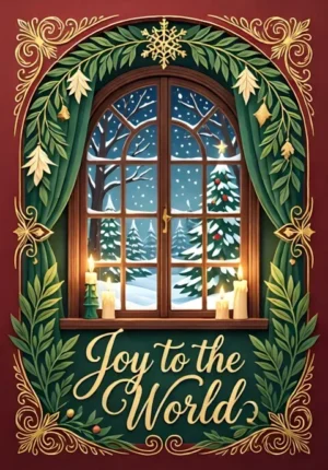 Joy To The World Winter Window With Candles