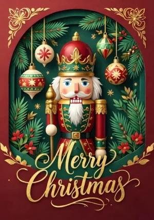 Merry Christmas Nutcracker With Festive Ornaments