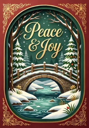 Peace And Joy Snowy Bridge Over A Quiet Stream