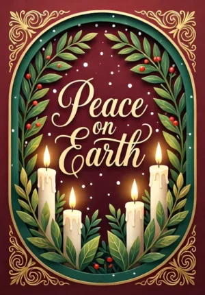 Peace On Earth Advent Candles Surrounded By Greenery