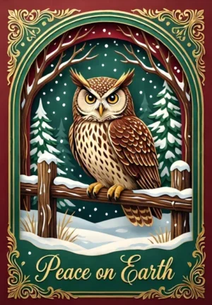 Peace On Earth Owl On A Rustic Fence In Snowfall