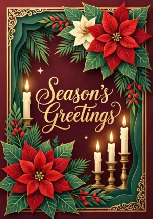 Season Festive Poinsettias With Candles