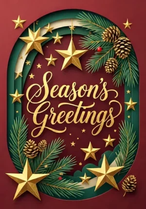 Season Gold Stars And Pine Cones