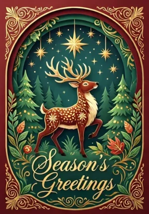 Season Reindeer Beneath A Starry Sky