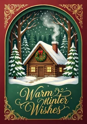 Warm Winter Wishes Forest Cabin With A Wreath