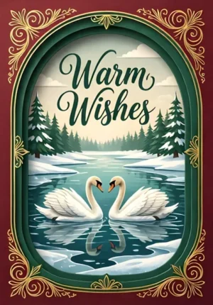 Warm Wishes Pair Of Swans On A Frozen Lake
