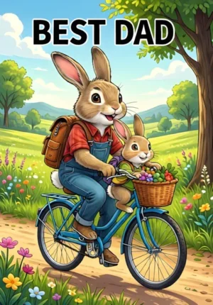 Best Dad Dad Rabbit And Little Bunny Riding Together On A Tandem Bicycle Through The Countryside