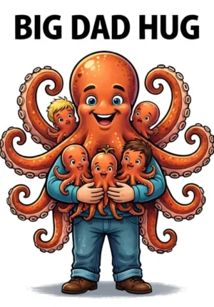 Big Dad Hug Dad Octopus Hugging All His Little Octopus Children At Once With Eight Arms