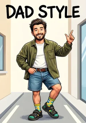 Dad Style Dad Wearing Socks With Sandals And Proudly Posing Like A Fashion Model