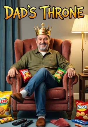 Dads Throne Dad Sitting Proudly In His Favourite Armchair Surrounded By Snacks