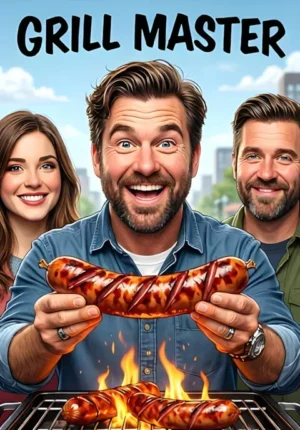 Grill Master Dad Proudly Showing Off A Completely Burnt Barbecue Sausage While Everyone Politely Smiles