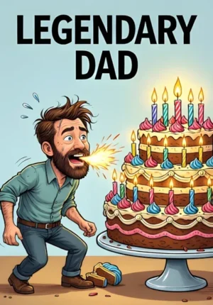 Legendary Dad Dad Attempting To Blow Out Dozens Of Candles On A Giant Cake And Looking Completely Exhausted
