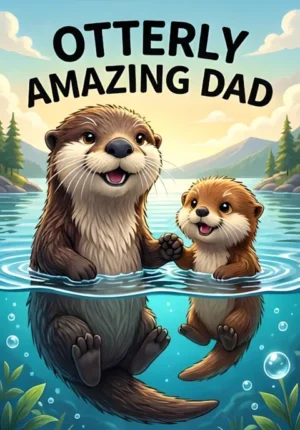 Otterly Amazing Dad Dad Otter And Little Otter Floating Together Holding Paws