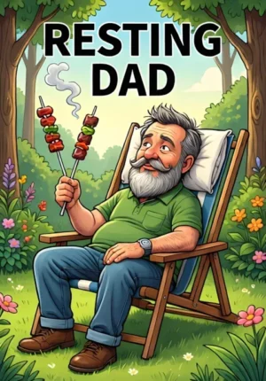 Resting Dad Dad Asleep In A Garden Chair While Still Holding Barbecue Tongs