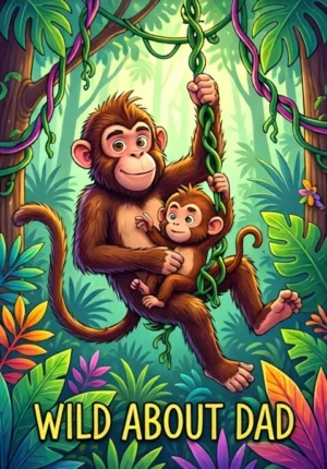 Wild About Dad Dad Monkey And Little Monkey Swinging Together Through Colorful Jungle Vines