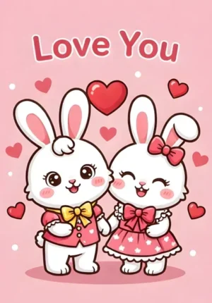 Cute Bunny Couple Love You Valentine Art