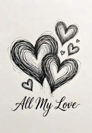 Ink Sketch All My Love Valentines Illustration