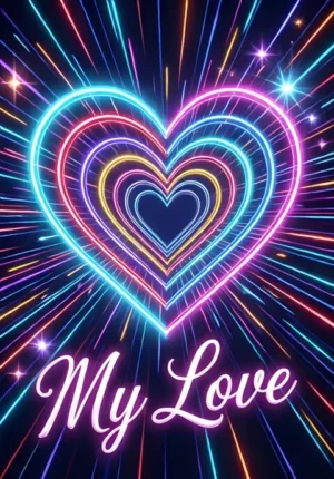 Neon Cyber My Love Valentines Illustration