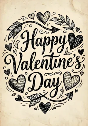 Pencil Sketch Happy Valentines Day Print