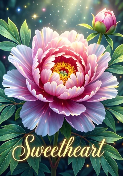 Peony Floral Sweetheart Valentines Illustration