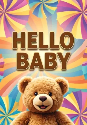 Colorful Pinwheel Background Smiling Teddy Bear Warm Pastel
