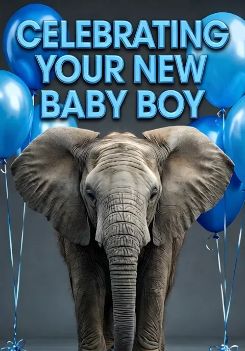 Adorable Elephant With Blue Balloons