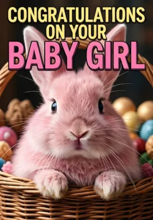 Adorable Pink Bunny In A Basket