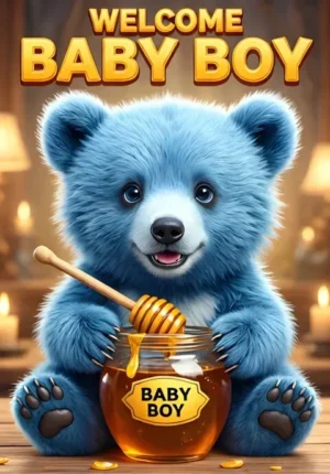 Cute Blue Bear With Honey Pot