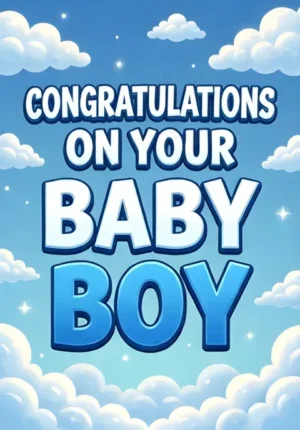 Cute Illustrated Baby Boy Shower With Blue Sky And Clouds
