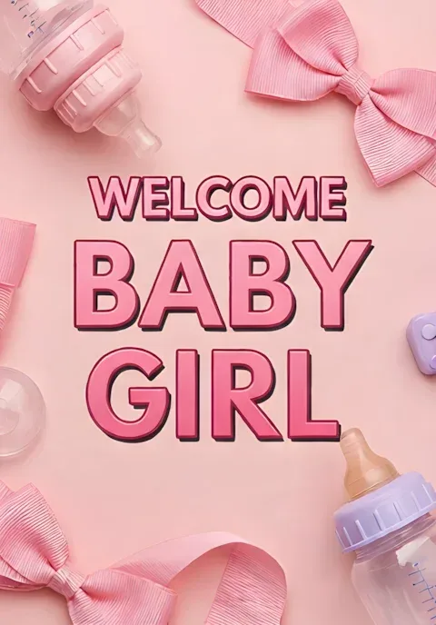 Pastel Pink Background With Baby Bottles And Bows