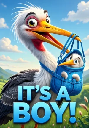 Whimsical Stork With Blue Bundle