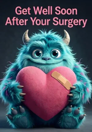 Cute Monster Hugging A Big Pink Heart With A Band Aid