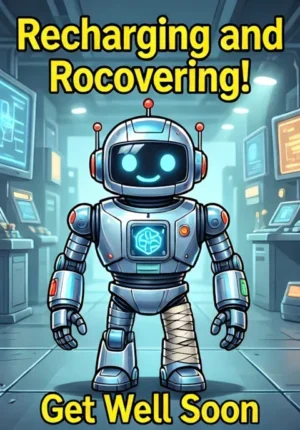 Happy Robot With A Bandaged Leg