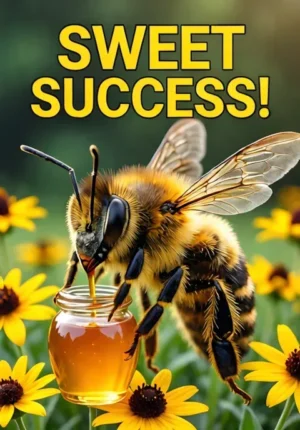 Bee With Honey Pot Flowers Sweet Success
