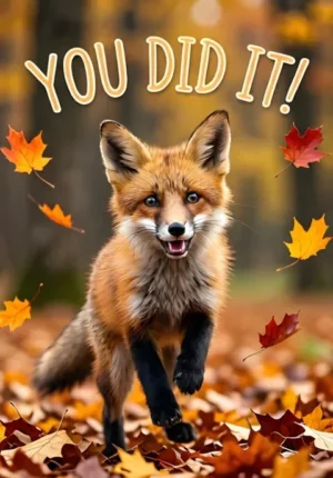 Fox Jumping With Autumn Leaves You Did It